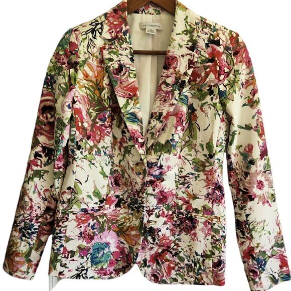 LIZ Claiborne Pink and White Floral Blazer Jacket - Picture 1 of 4